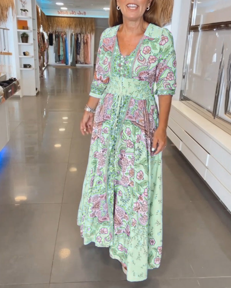 Ruth | Women's Elegant Holiday V-Neck Maxi Dress with Drawstring