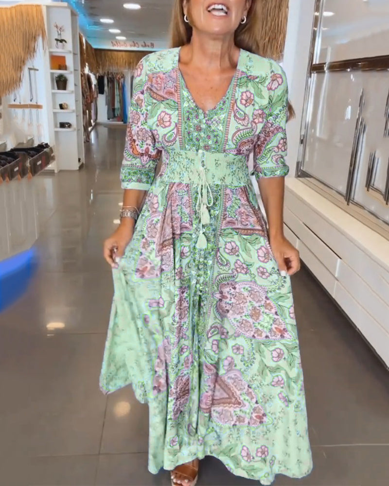 Ruth | Women's Elegant Holiday V-Neck Maxi Dress with Drawstring
