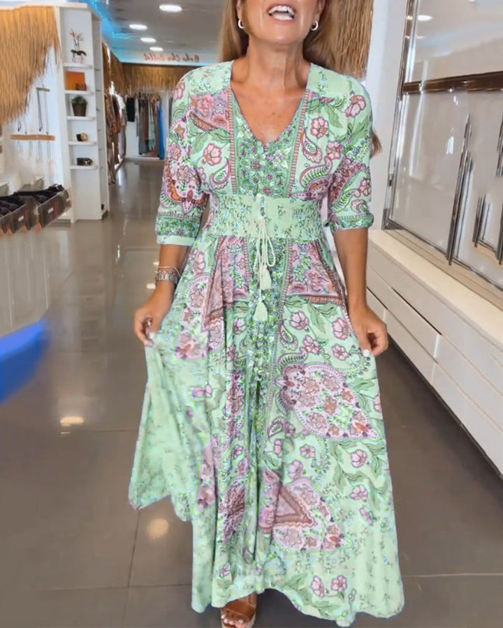 Ruth | Women's Elegant Holiday V-Neck Maxi Dress with Drawstring