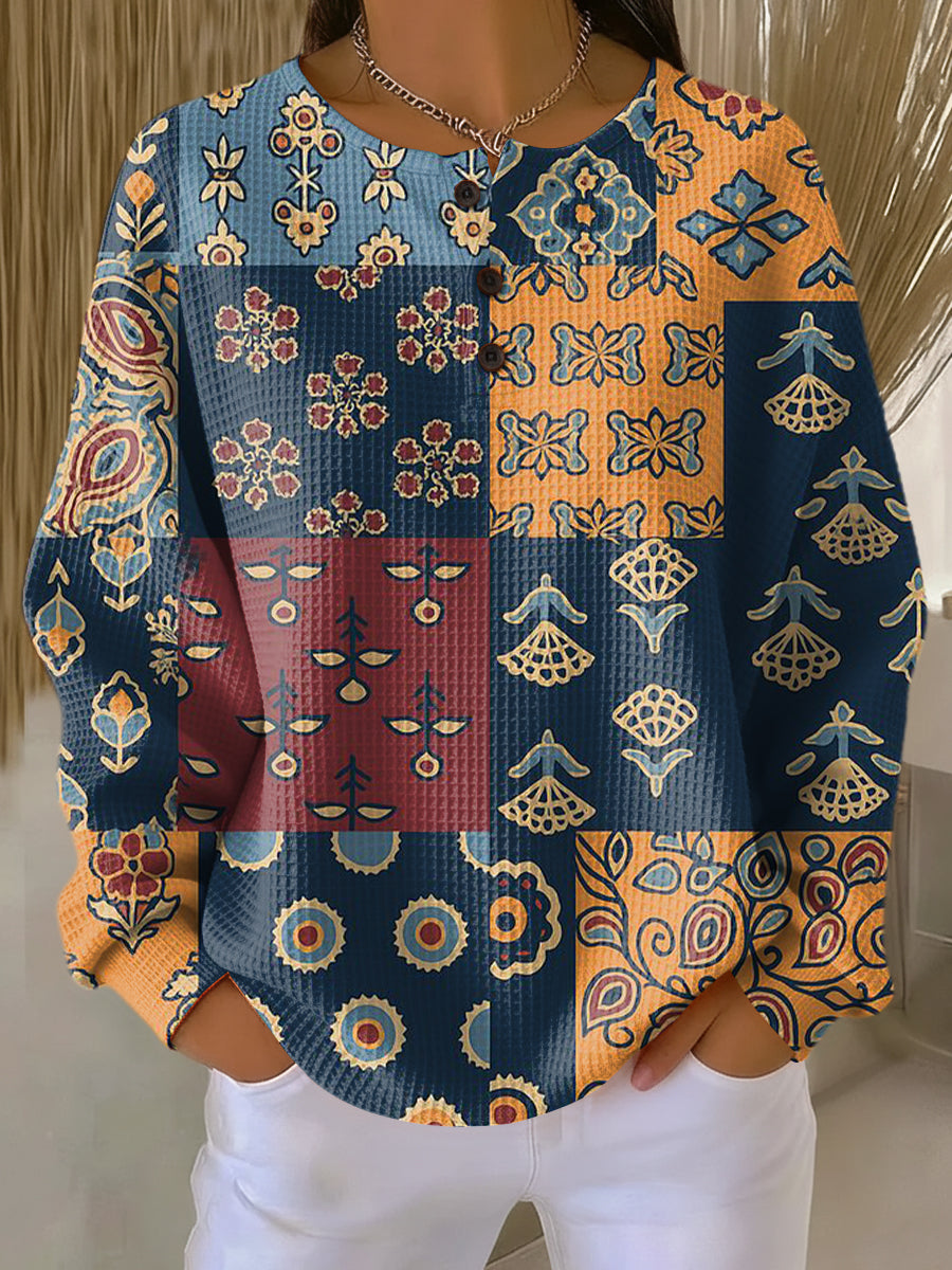 Anika | Women's Jumper with Ethnic Check Floral Print