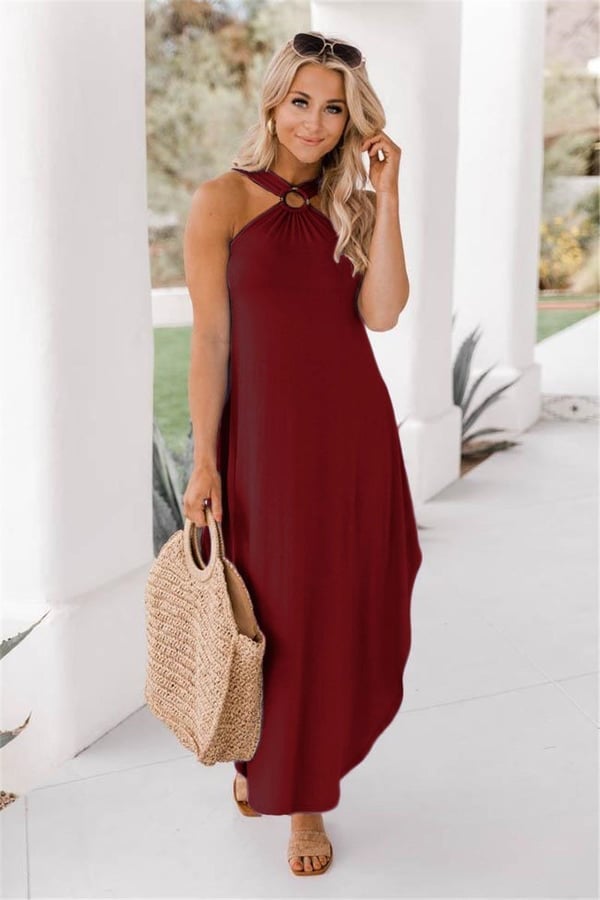 Jezrah | Women's Halter Breeze Maxi Dress with Pockets