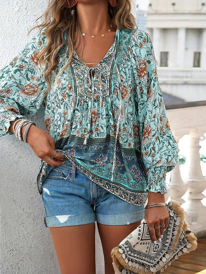 Beverly | Women's Longline Summer Floral Top with Drawstring