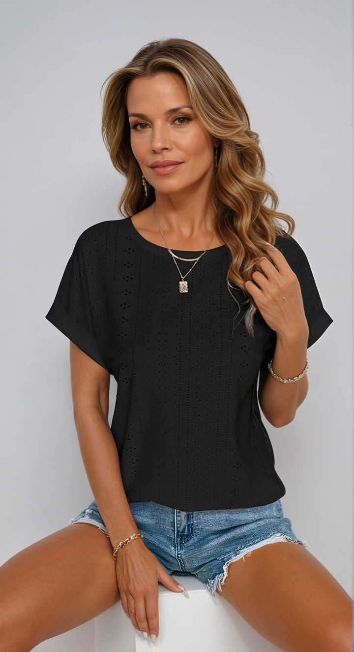 Becky | Women's Casual Eyelet Top with Short Sleeve