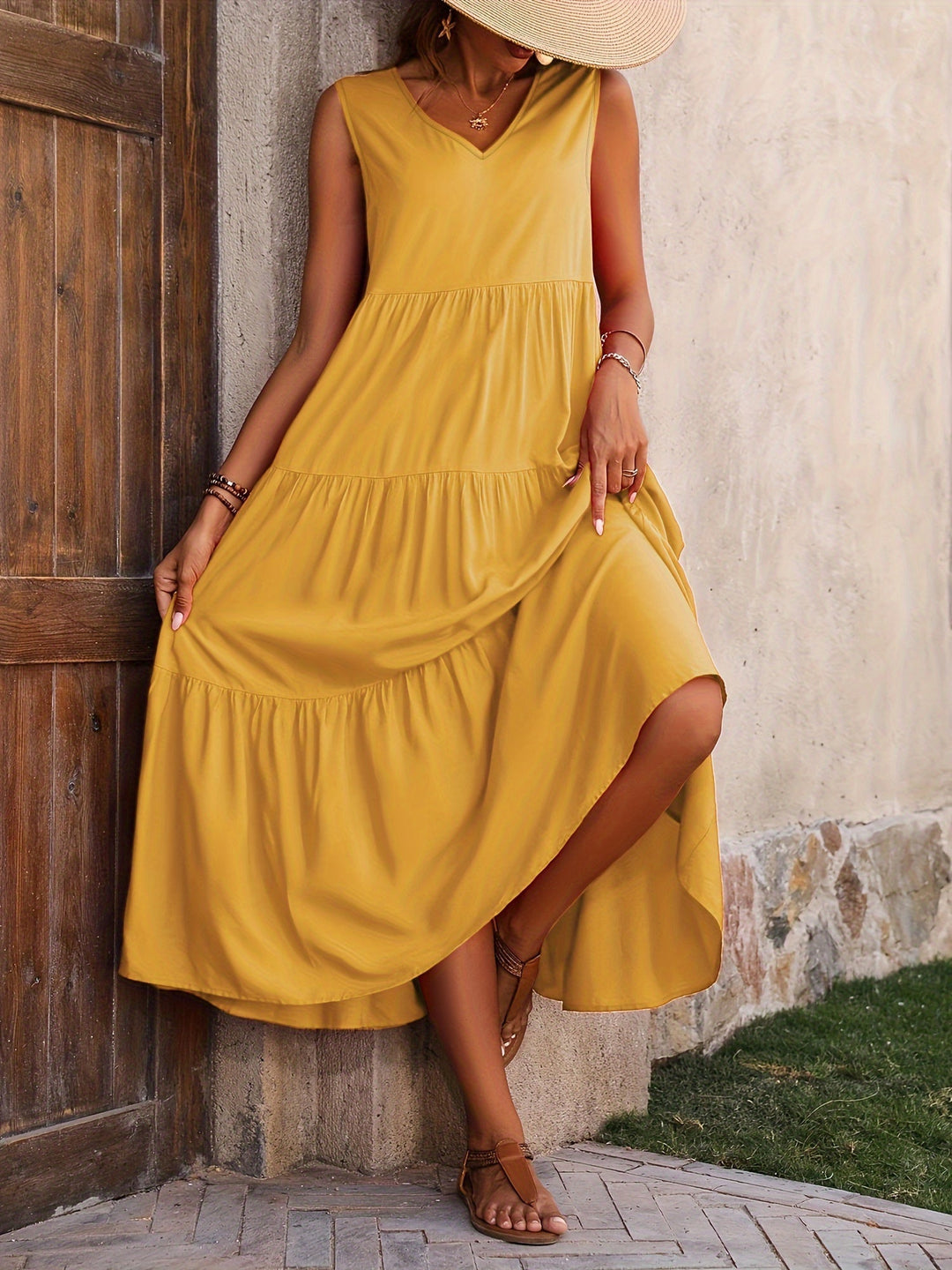 Odette | Women's Comfy V-Neck Tiered Tank Dress