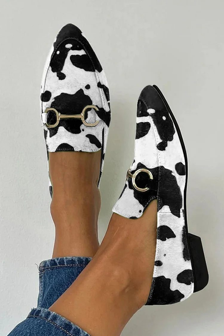 Marcy | Women's Cushioned Slip-On Cow Print Loafers with Arch Support