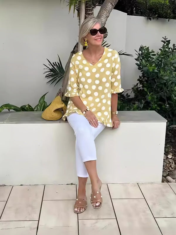 Beth | Women's Polka Dot Stylish V-Neck Blouse