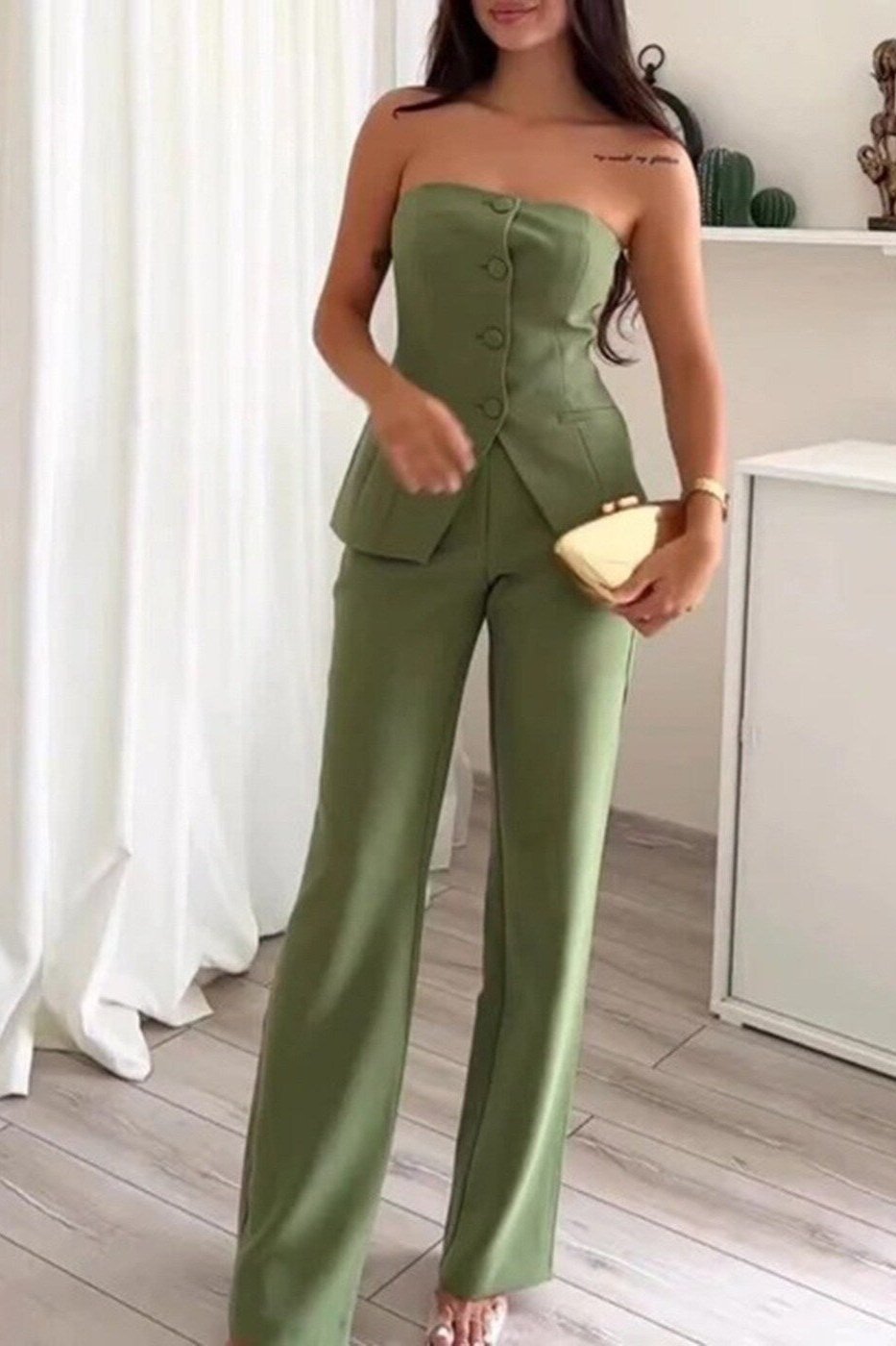 Bria | Women's Strapless Buttoned Two-Piece Set
