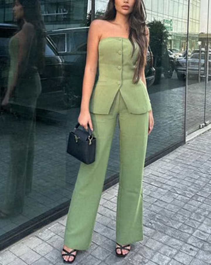 Bria | Women's Strapless Buttoned Two-Piece Set