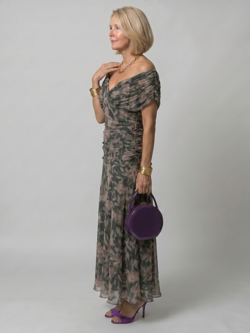 Calen | Women's Elegant Off-Shoulder Midi Dress with Flowing Design