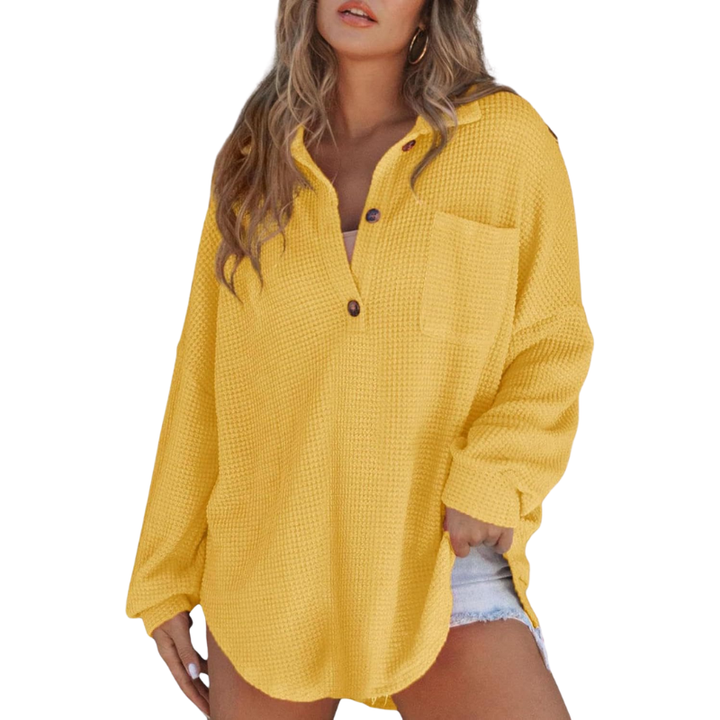 Kathryn | Women's Longline Breezy V-Neck Button-Up Tunic Blouse