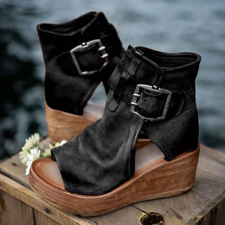 Ariana | Women's Orthopedic Open-Toe Bold Buckle Wedge Sandals with Arch Support