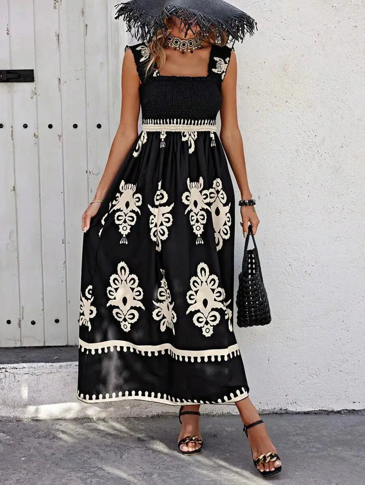 Iveth | Women's Bohemian Maxi Dress with Smocking