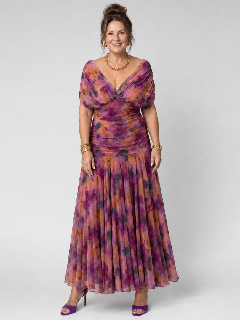 Calen | Women's Elegant Off-Shoulder Midi Dress with Flowing Design
