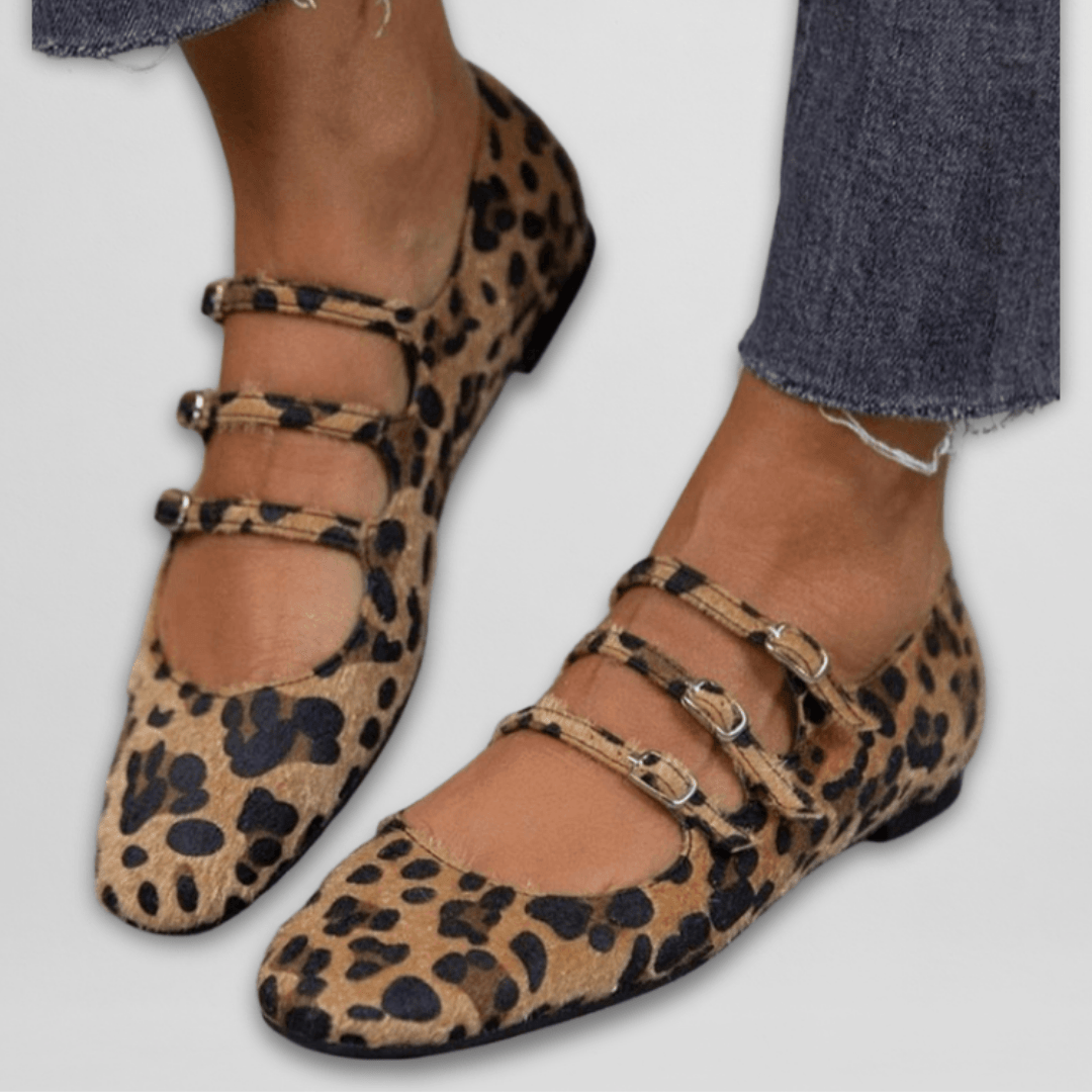 Luna | Women's Cushioned Buckle Animal Print Flats