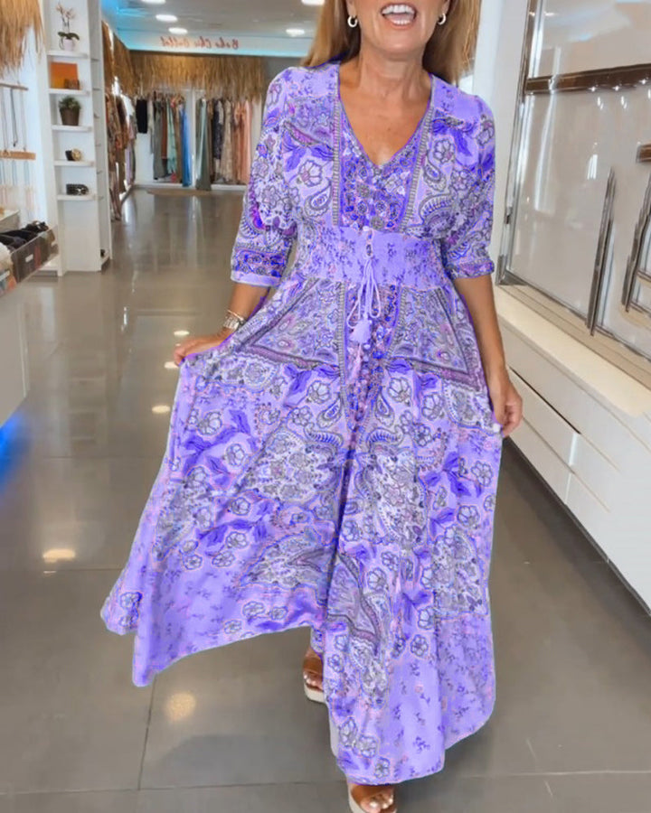 Ruth | Women's Elegant Holiday V-Neck Maxi Dress with Drawstring
