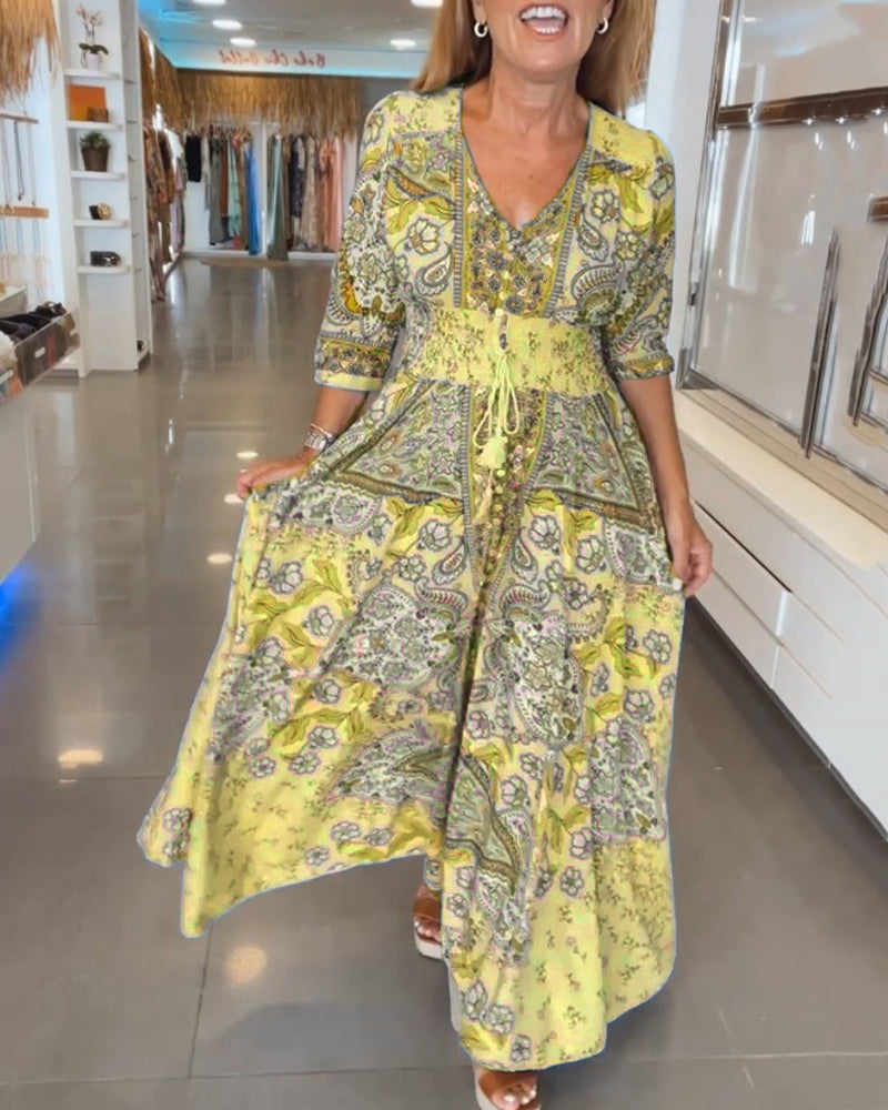 Ruth | Women's Elegant Holiday V-Neck Maxi Dress with Drawstring