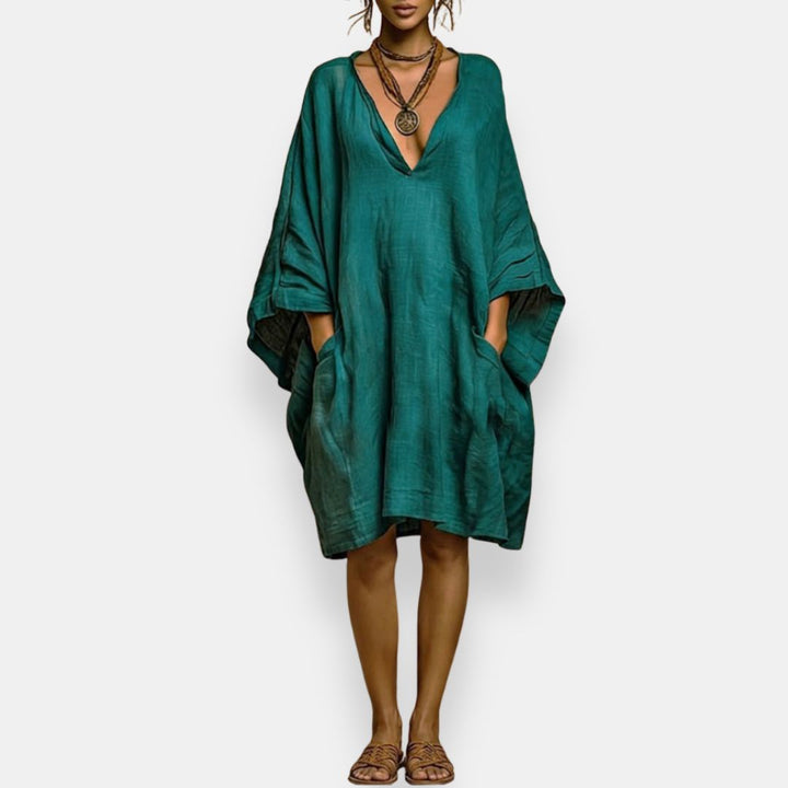 Cassienne | Women's Knee-Length Dress with V-Neck and Pockets