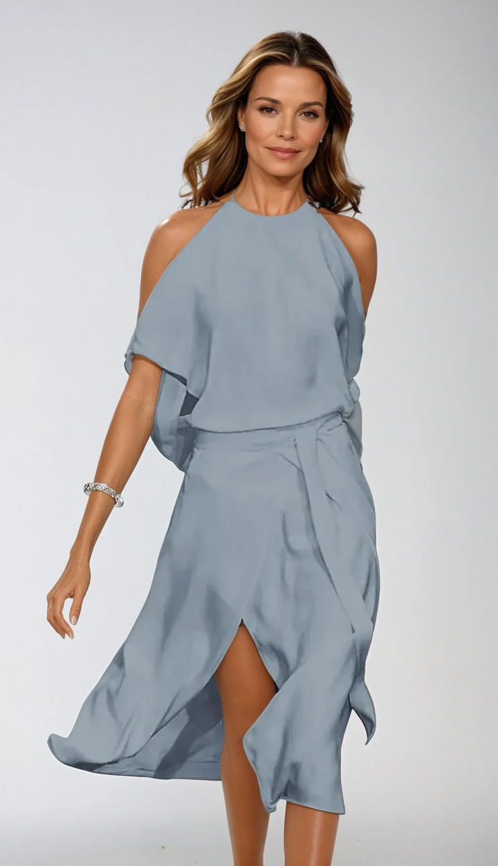 Celestine | Women's Asymmetrical Hem Off-Shoulder Midi Dress