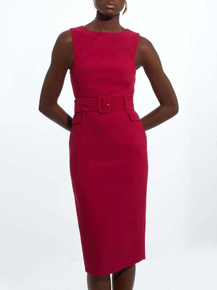 Women's Chic and Refined Midi Dress with Formal Tie Detail