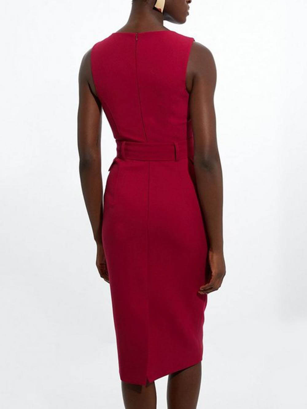 Women's Chic and Refined Midi Dress with Formal Tie Detail
