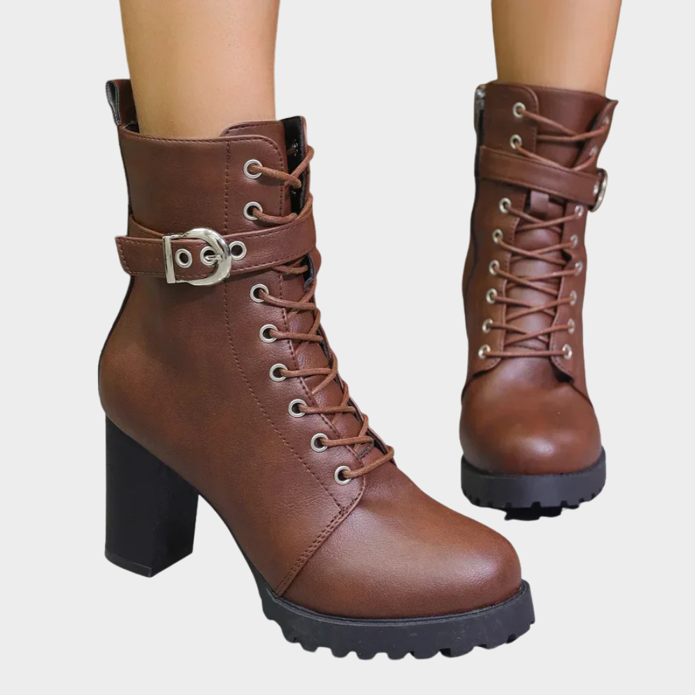 Quinn | Women's Cushioned Lace-Up Flared Heel Ankle Boots