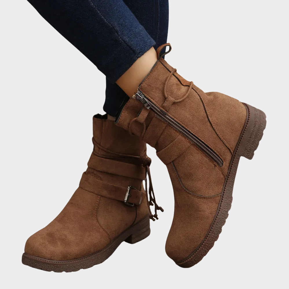 Delaney | Women's Cushioned Buckle Low Heel Ankle Boots