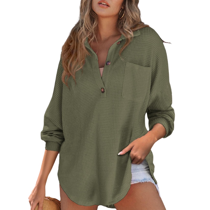 Kathryn | Women's Longline Breezy V-Neck Button-Up Tunic Blouse