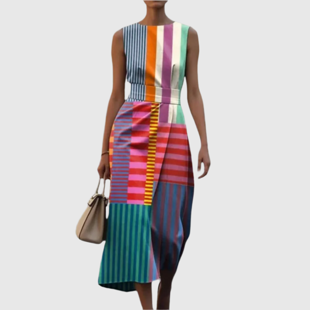 Celine | Women's Elegant Geometric Draped Midi Dress