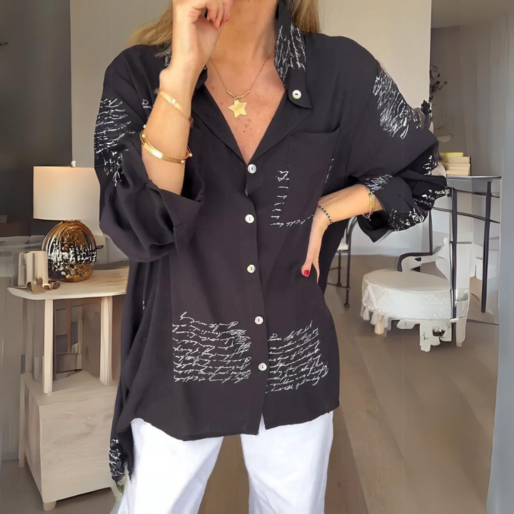Callista | Women's Longline Handwritten Button-Up Shirt