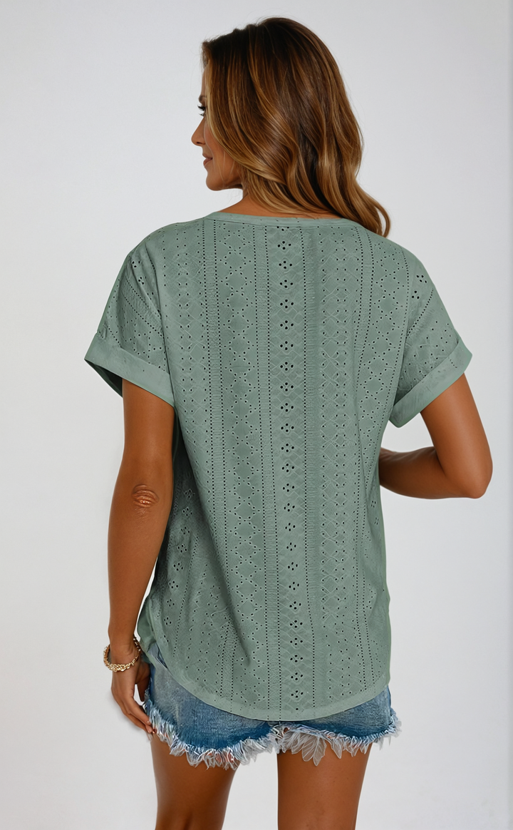 Becky | Women's Casual Eyelet Top with Short Sleeve