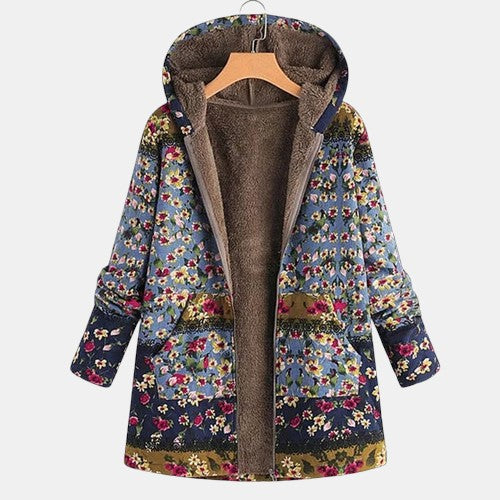 Elena | Women's Boho Floral Hooded Coat with Hooded and Long Sleeve