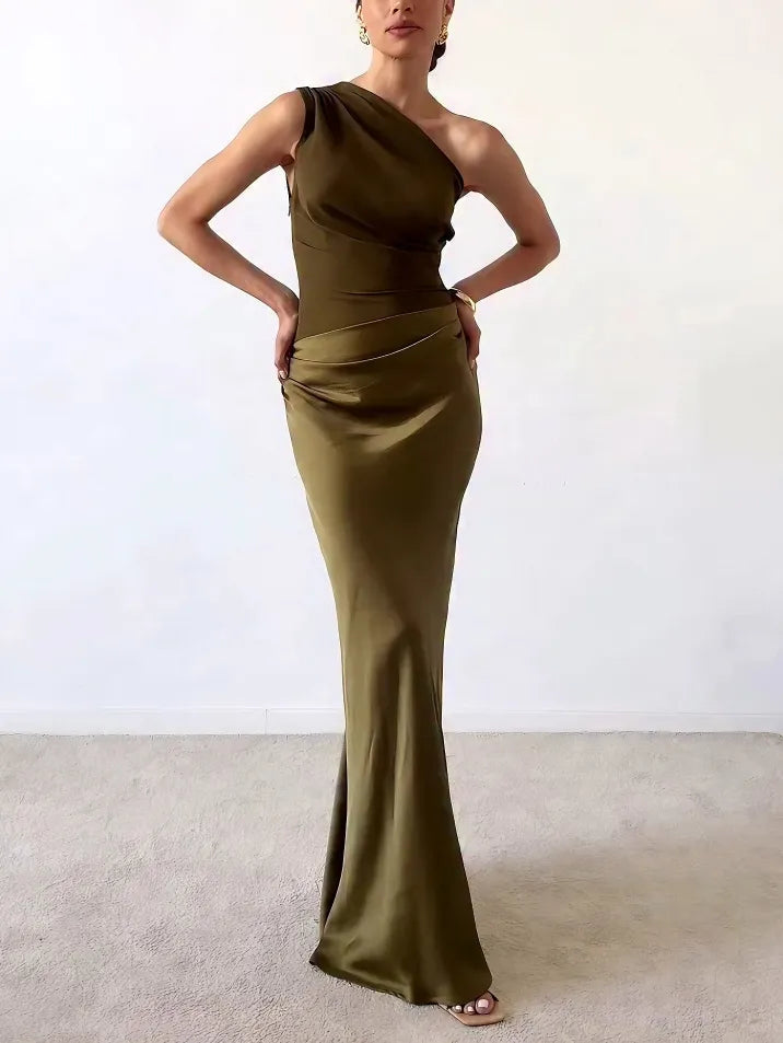 Anita | Women's Chic One-Shoulder Pleated Maxi Dress for Parties