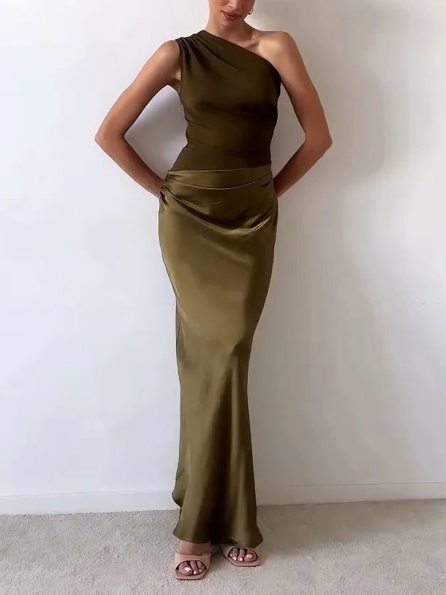Anita | Women's Chic One-Shoulder Pleated Maxi Dress for Parties