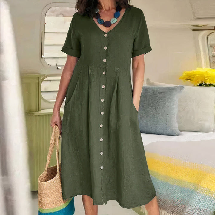 Briar | Women's Relaxed Effortless Buttoned Midi Dress with Pockets