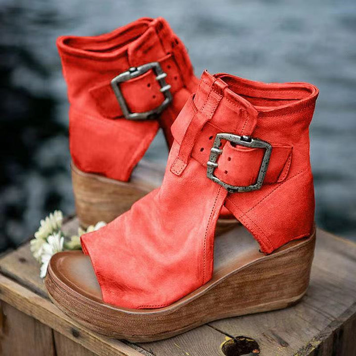 Ariana | Women's Orthopedic Open-Toe Bold Buckle Wedge Sandals with Arch Support