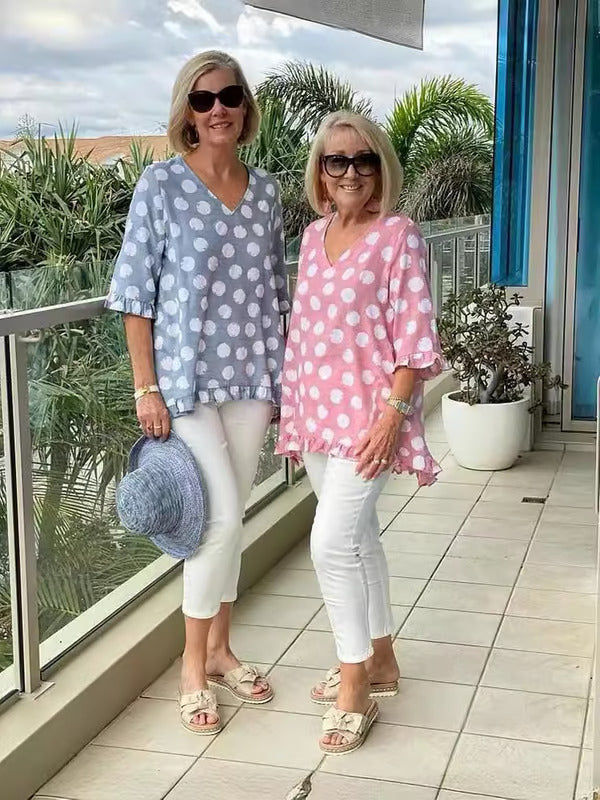 Beth | Women's Polka Dot Stylish V-Neck Blouse