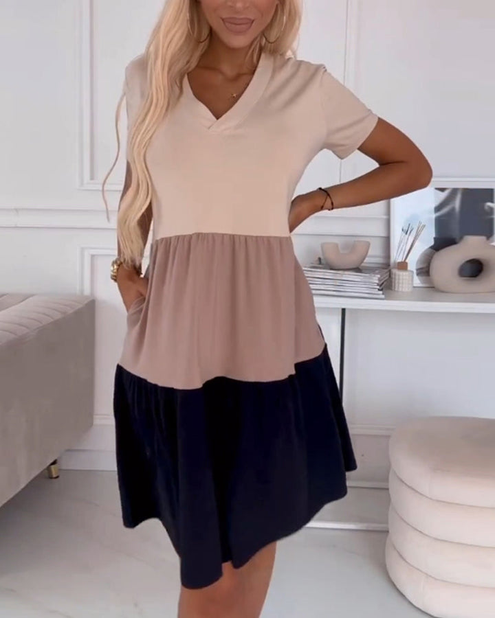 Alva | Women's Relaxed Colour Block Casual Dress with Short Sleeves