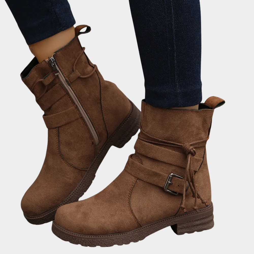 Delaney | Women's Cushioned Buckle Low Heel Ankle Boots