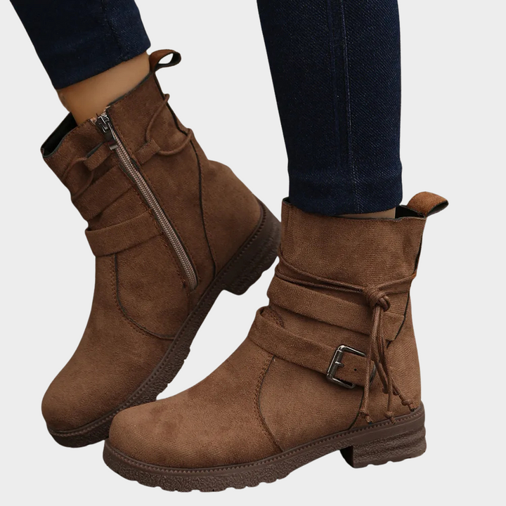 Delaney | Women's Cushioned Buckle Low Heel Ankle Boots