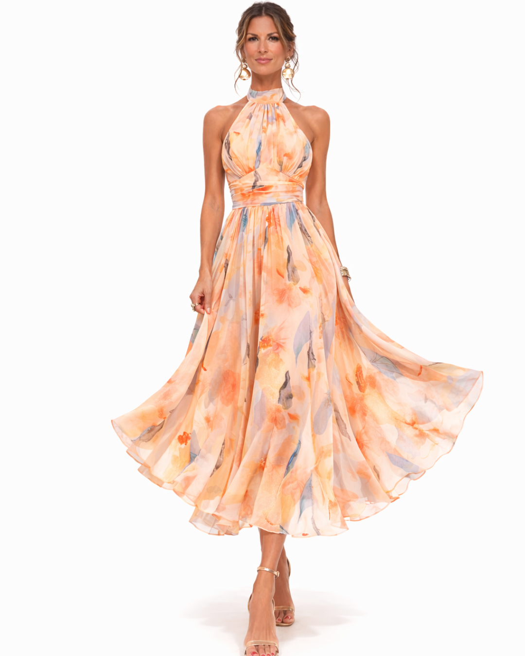 Aurora | Women's Watercolour Print Halter Neck Maxi Dress