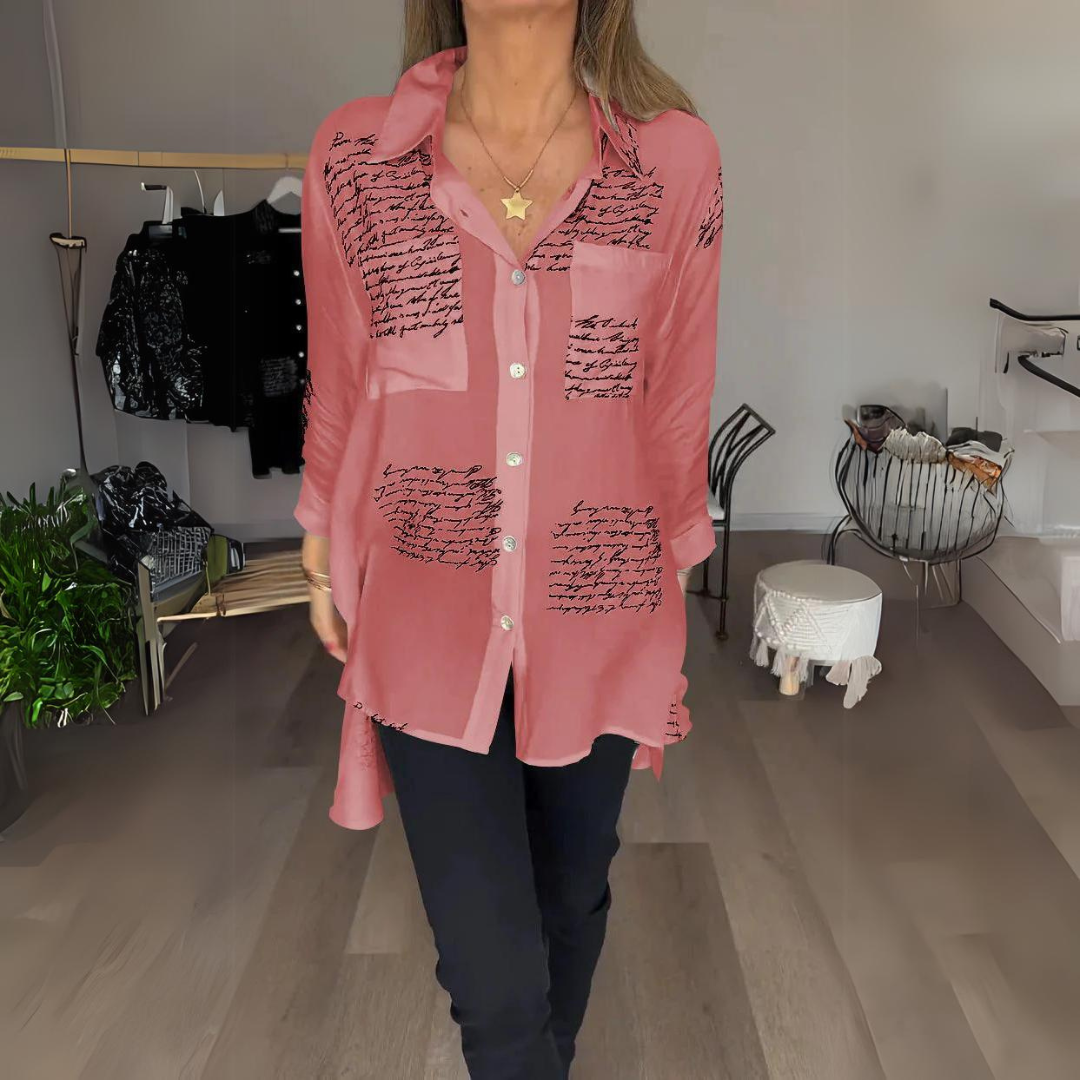 Callista | Women's Longline Handwritten Button-Up Shirt