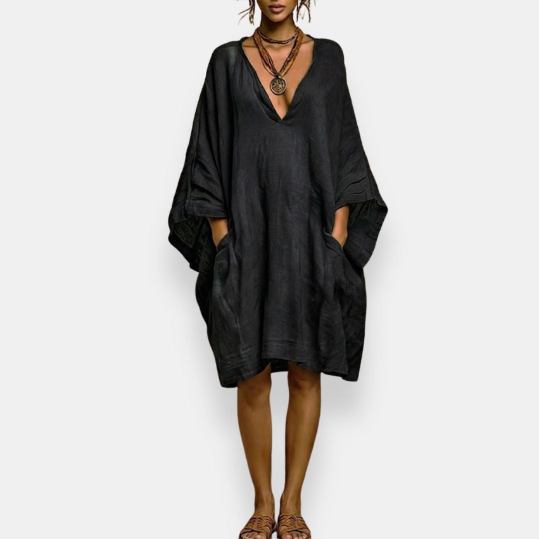 Cassienne | Women's Knee-Length Dress with V-Neck and Pockets