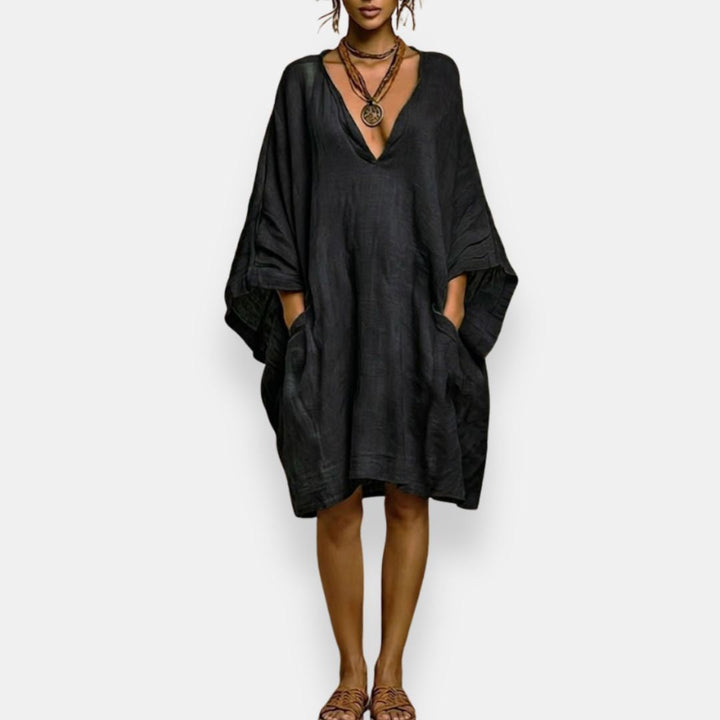 Cassienne | Women's Knee-Length Dress with V-Neck and Pockets
