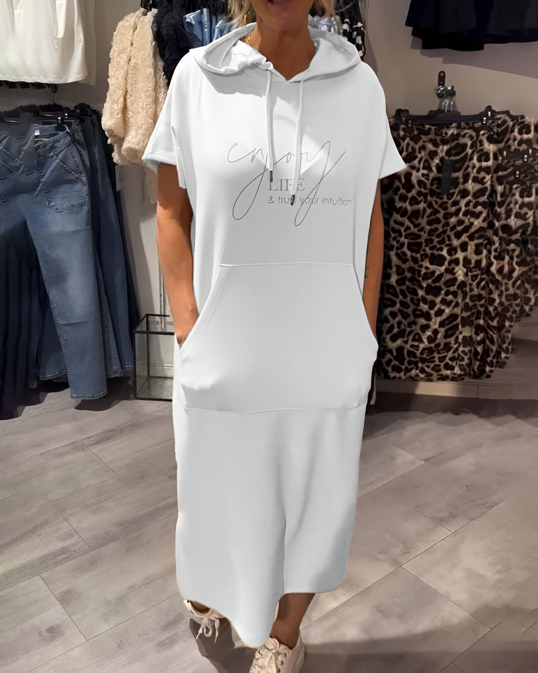 Bridget | Women's Longline Casual Hoodie Midi Dress with Drawstring