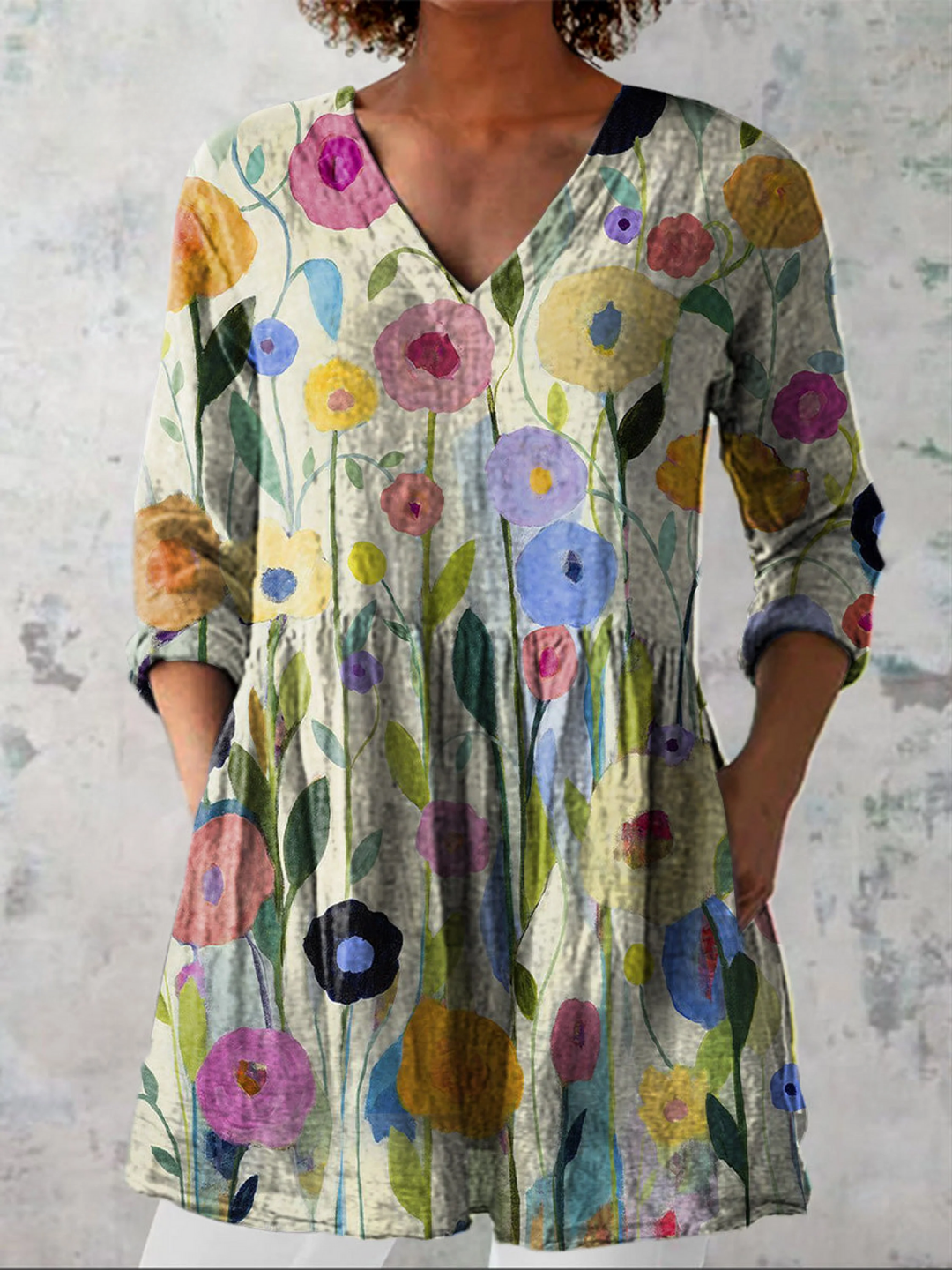 Louise | Women's Longline Long Blouse with V-Neck