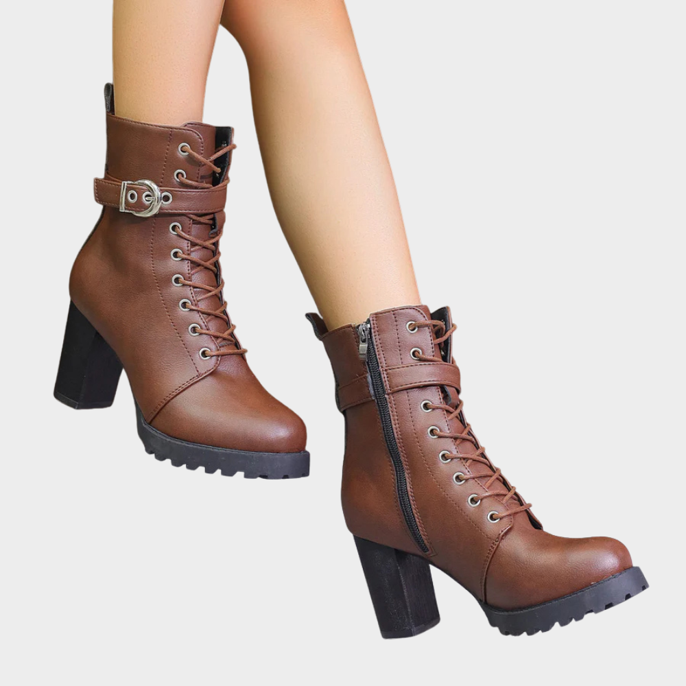 Quinn | Women's Cushioned Lace-Up Flared Heel Ankle Boots