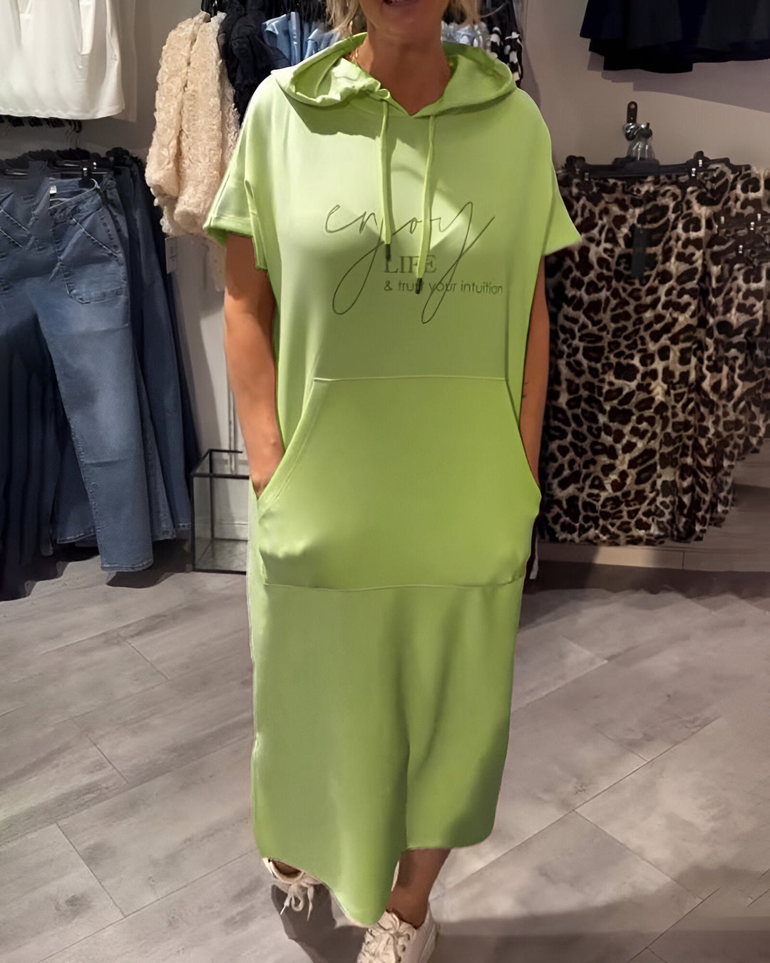 Bridget | Women's Longline Casual Hoodie Midi Dress with Drawstring