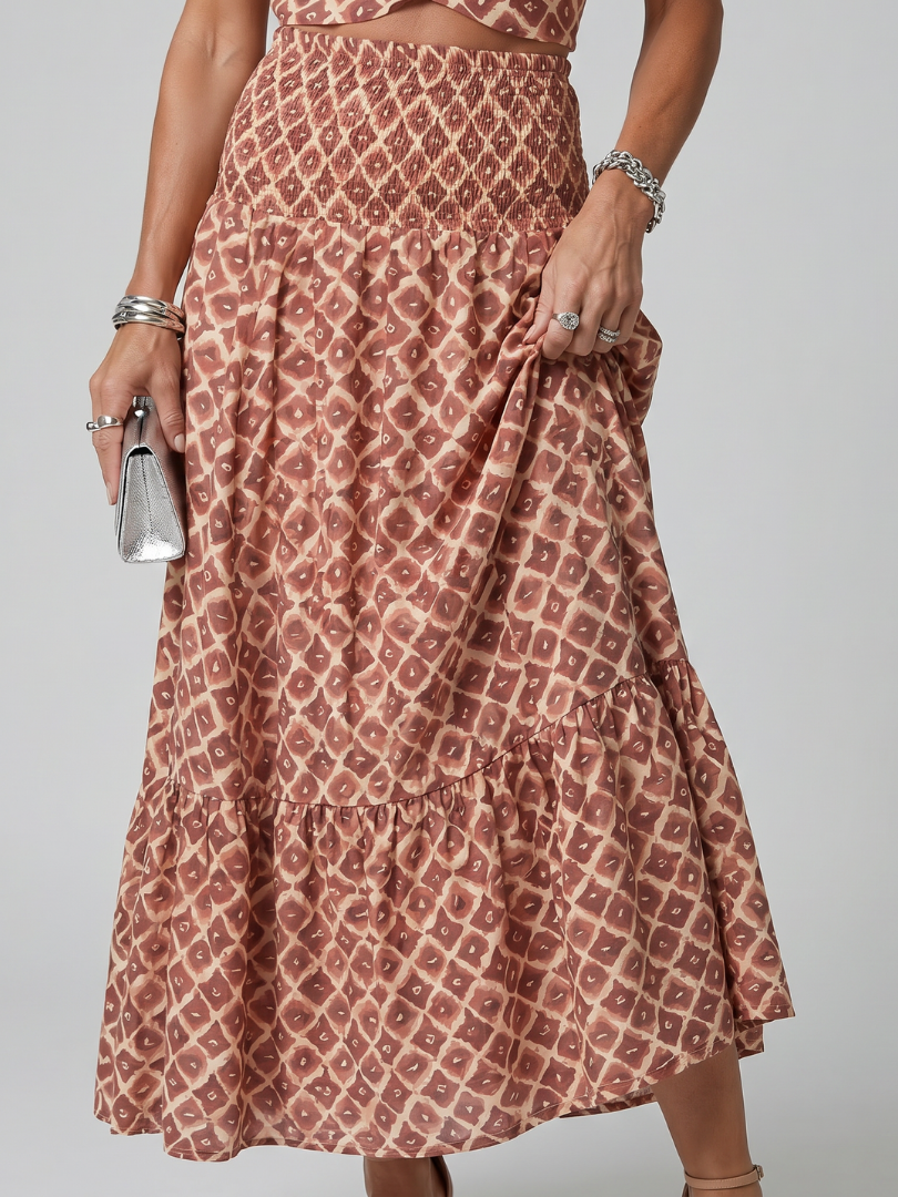 Amira | Women's Cross Halter Geometric Print Cutout Midi Dress with Cut-Out