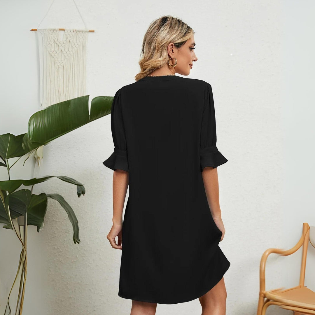 Alina | Women's Elegant V-Neck Dress with Ruffle Detail