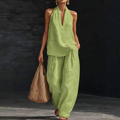Ainhoa | Women's Longline Casual Tank Top and Wide-Leg Trouser Set